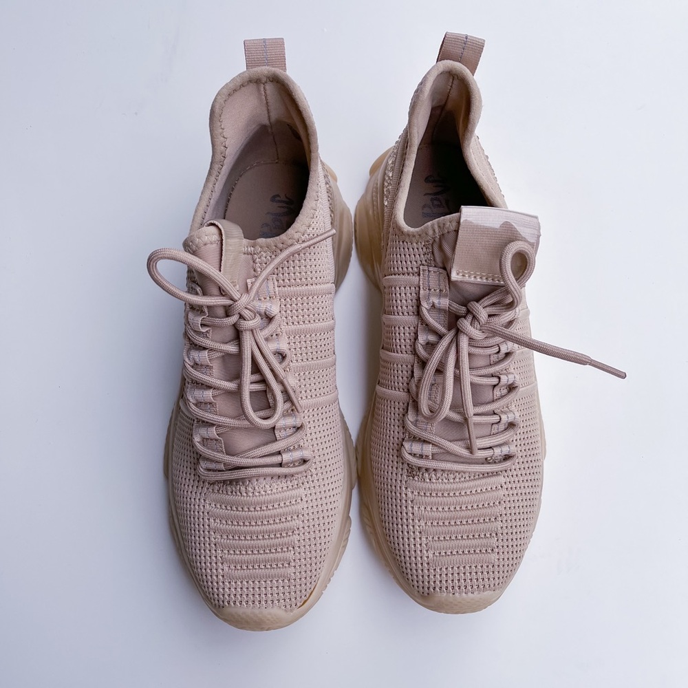 Women's Neutral Knit Lace-Up Athletic Sneakers in Beige